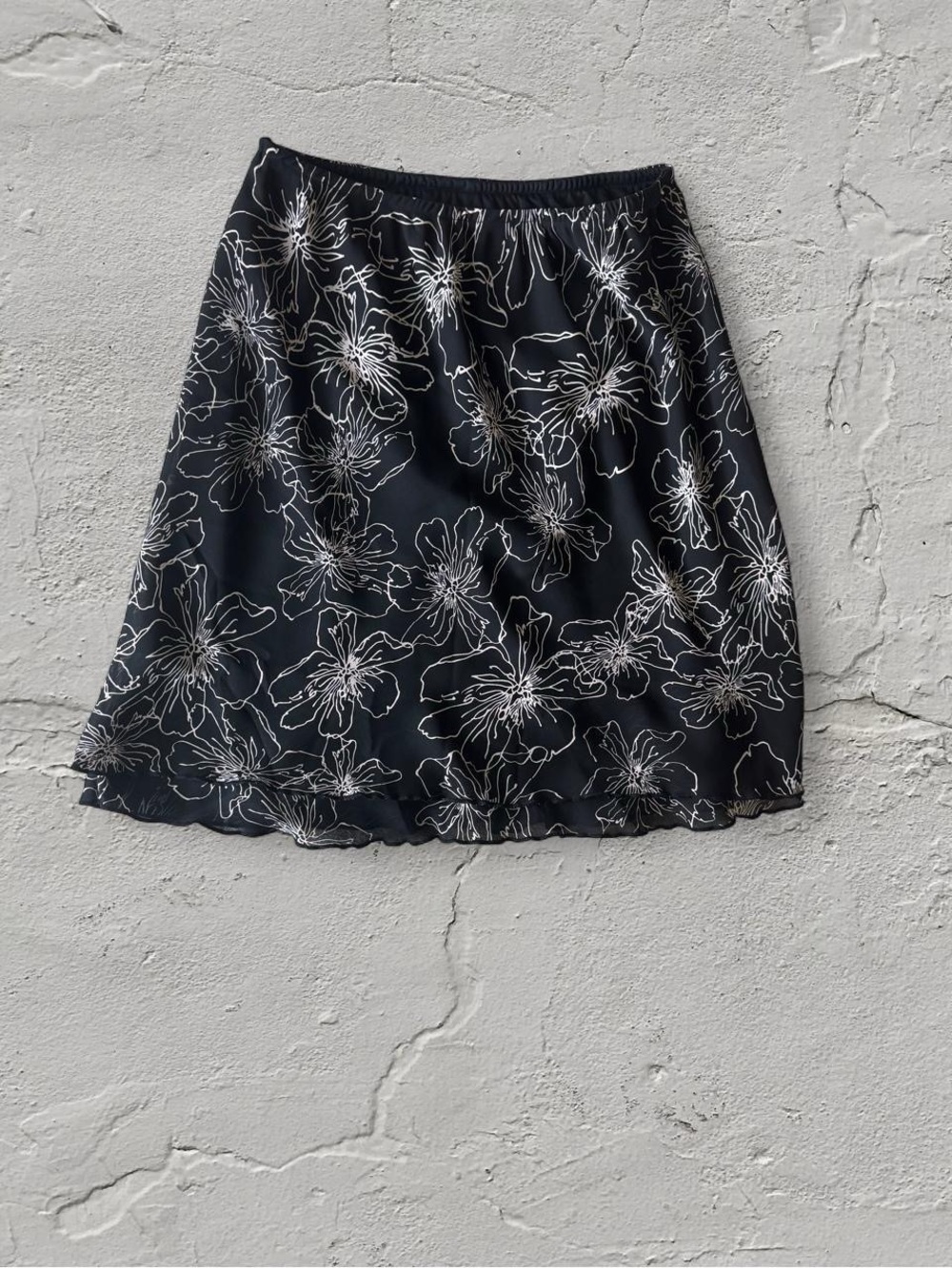 I.N. San Francisco Black Midi Skirt with White Floral Outline